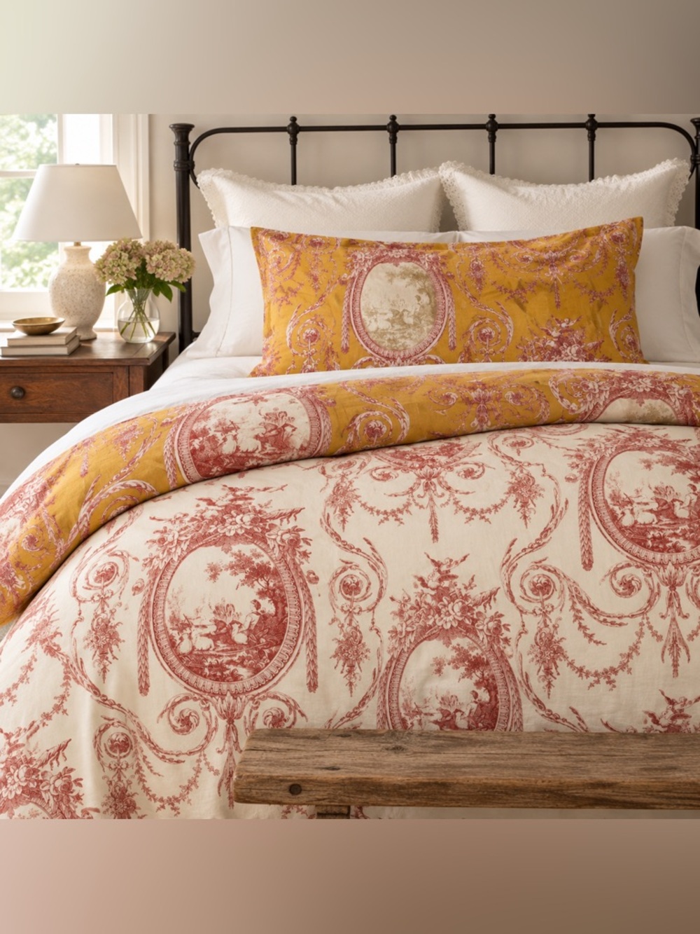 Yves Delorme Paris Reversible Toile Duvet Cover Sham Full Queen French Country